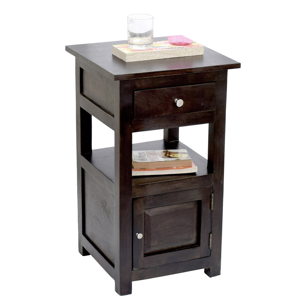 TimberTaste Sheesham Wood 1 Draw 1 Door TANYA Side End Corner Accent Table Dark Walnut Finish