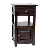 TimberTaste Sheesham Wood 1 Draw 1 Door TANYA Side End Corner Accent Table Dark Walnut Finish