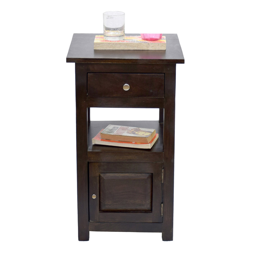 TimberTaste Sheesham Wood 1 Draw 1 Door TANYA Side End Corner Accent Table Dark Walnut Finish