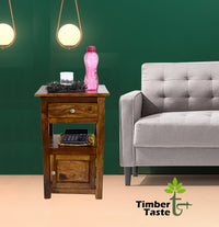 TimberTaste Sheesham Wood 1 Draw 1 Door TANYA Side End Corner Accent Table Natural Teak Finish