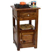 TimberTaste Sheesham Wood 1 Draw 1 Door TANYA Side End Corner Accent Table Natural Teak Finish