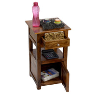 TimberTaste Sheesham Wood 1 Draw 1 Door TANYA Side End Corner Accent Table Natural Teak Finish