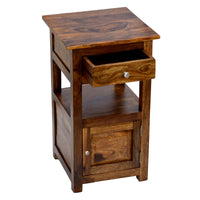 TimberTaste Sheesham Wood 1 Draw 1 Door TANYA Side End Corner Accent Table Natural Teak Finish