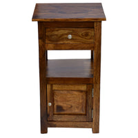 TimberTaste Sheesham Wood 1 Draw 1 Door TANYA Side End Corner Accent Table Natural Teak Finish