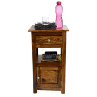 TimberTaste Sheesham Wood 1 Draw 1 Door TANYA Side End Corner Accent Table Natural Teak Finish