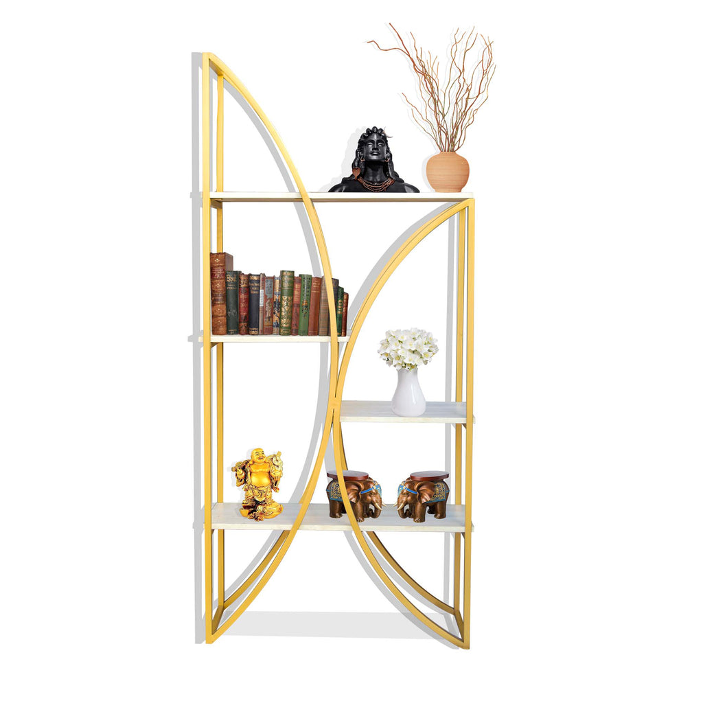 Timbertaste Metal Bookshelf Brass Finish With 6 Shelf Home Décor