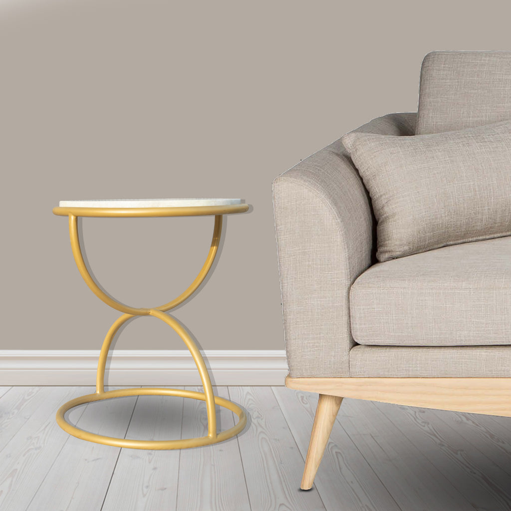 TimberTaste Hakuna Side Table with White Marble in Brass  Finish