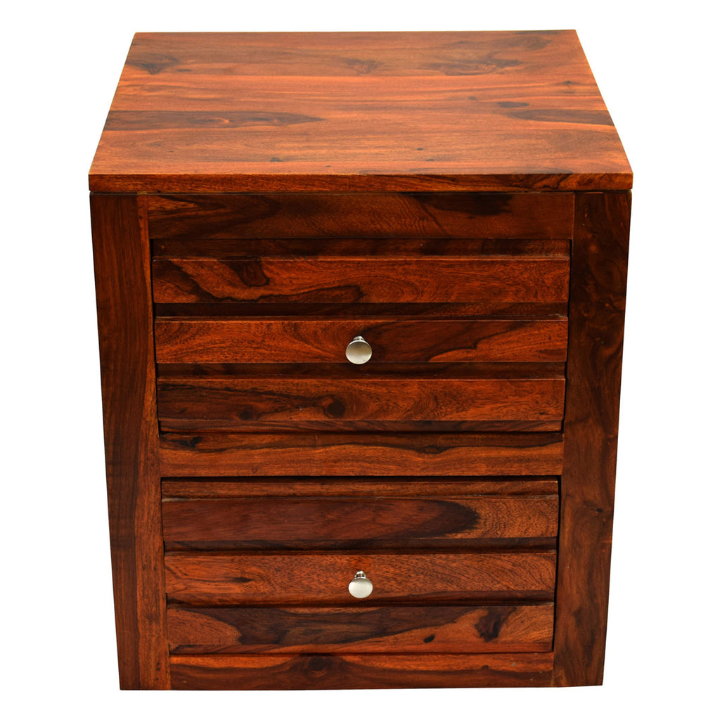 TimberTaste Sheesham Wood 2 Draw VEETO Natural Teak Finish Side End Corner Accent Table