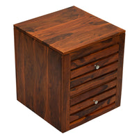 TimberTaste Sheesham Wood 2 Draw VEETO Natural Teak Finish Side End Corner Accent Table