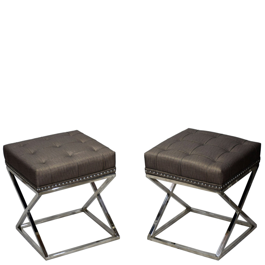 TimberTaste Pvc Vinayl Fabric Stainless Steel Stool Table Green Soft Cushioned.