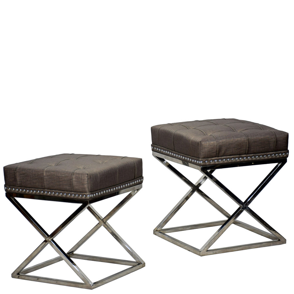 TimberTaste Pvc Vinayl Fabric Stainless Steel Stool Table Green Soft Cushioned.