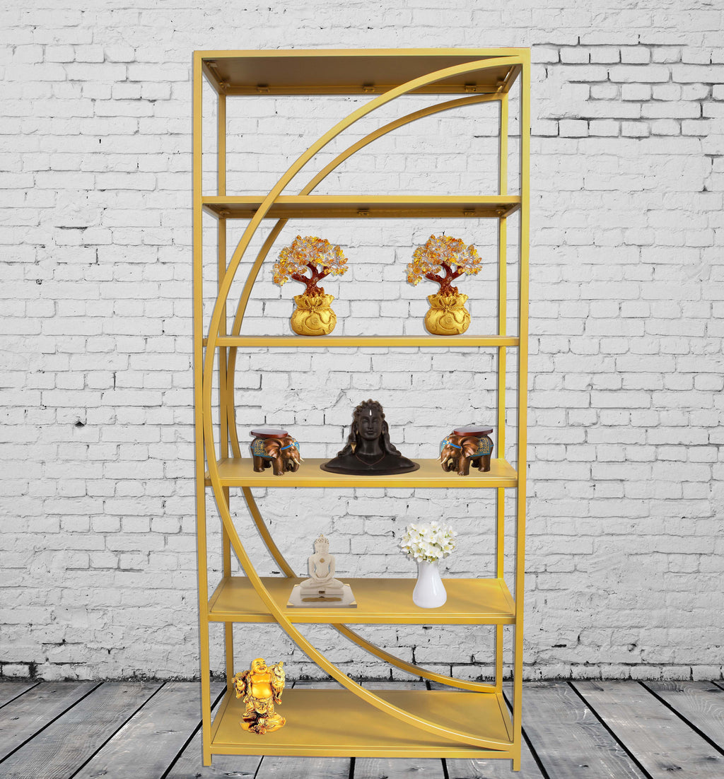 Timbertaste Metal  Ardha Bookshelf Brass Finish With 6 Shelf Home Decor