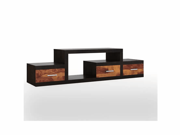 TimberTaste Sheesham Wood NADIA / SAROJ 3 Draw TV Cabinet (Dark Walnut Finish).