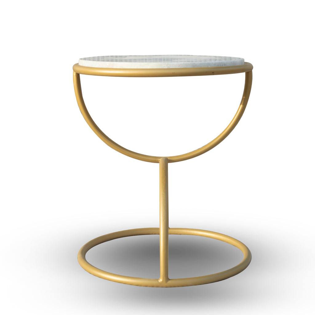TimberTaste Hakuna Side Table with White Marble in Brass  Finish