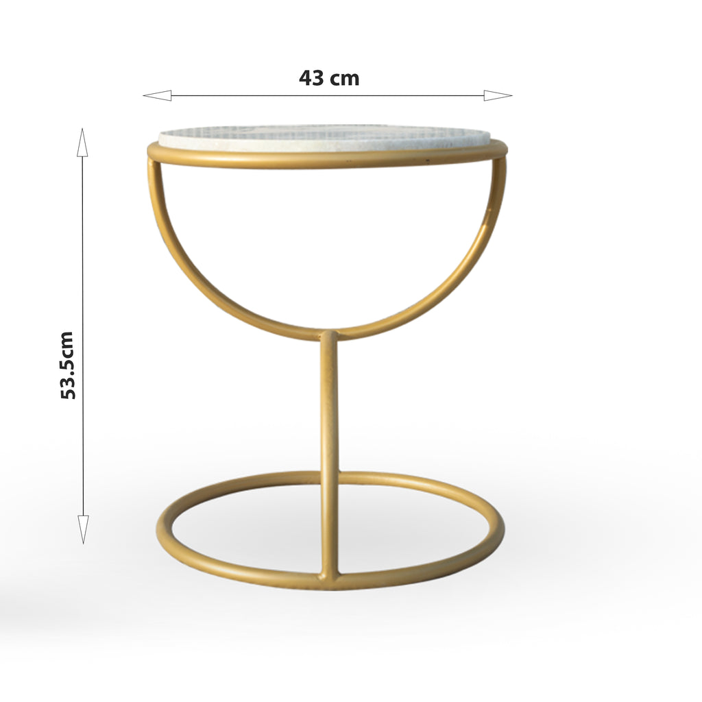 TimberTaste Hakuna Side Table with White Marble in Brass  Finish