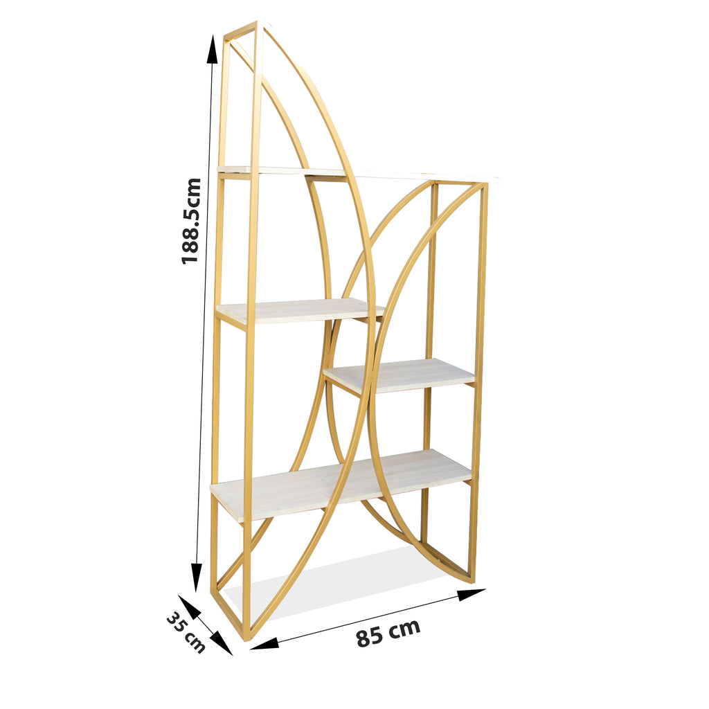 Timbertaste Metal Bookshelf Brass Finish With 6 Shelf Home Décor