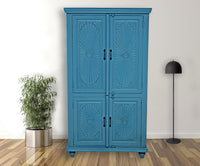 Timbertaste Natali Antique Blue 4-Door Carved Wardrobe Made With Mango Wood And MDF Bedroom | Home Decor